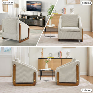 Modern Upholstered Armchair With Wooden Side Frame