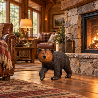 Bear Garden Statue, Walking Animal Sculpture With 2 Ground Stakes For Outdoor Decor - Black