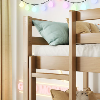 Twin Over Twin Over Twin Triple Bunk Bed With 2 Built In Ladders, Guardrails - Natural