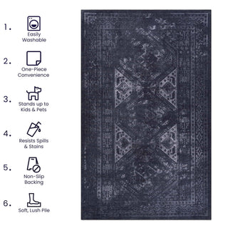 Maval - 2' X 3' Washable Area Rug - Black / Gray