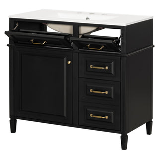 Modern Bathroom Vanity With Sink Top, Flip Drawer Design