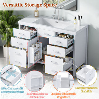 47.25" Modern Bathroom Vanity With Sink, Soft Close Single Door & 6 Drawers - White