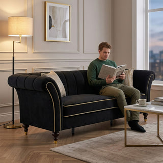 3 Seater Sofa With Rolled Arms, Vertical Channel Tufted Backrest