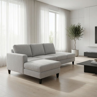 2 Piece L - Shaped Left Chaise Sectional Sofa With Ottoman, Living Room Furniture - White / Gray