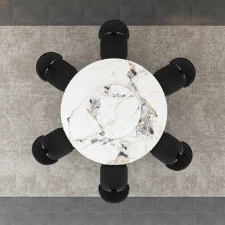 Round Dining Table & 6 Chairs Set - Silver