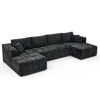 U - Shaped Sectional Sofa, Cup Holders & Side Pockets For Living Room