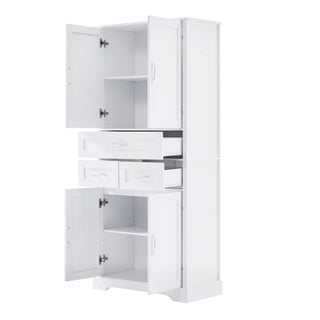 Tall Bathroom Storage Cabinet With 4 Doors 3 Drawers Adjustable Shelves - White