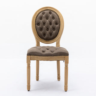 French Style Solid Wood Frame Antique Painting, Hand-Pulled Buckle Decoration Artificial Dining Chair With Nailhead Trim, Wood Legs