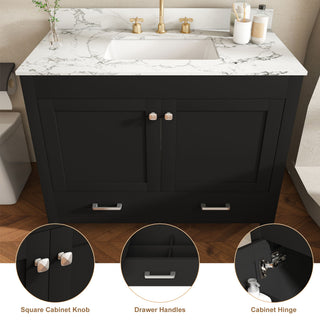 Bathroom Vanity Set, Soft Close Doors, 3 Faucet Holes, Sink Included - Black