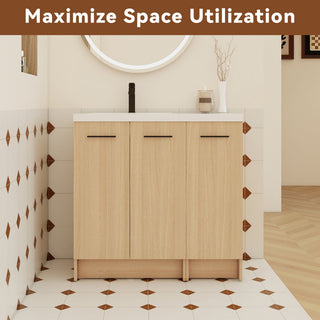Wall Mounted Floating Bathroom Vanity With Sink, 3 Door Modular Cabinet