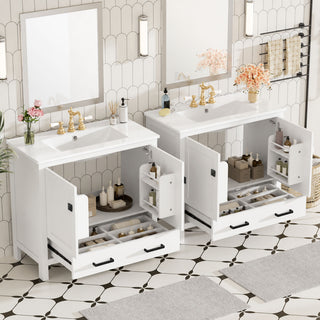 Bathroom Vanity With Sink, Soft Close Doors, Double Storage Shelves & Divided Drawer Ample Storage - White