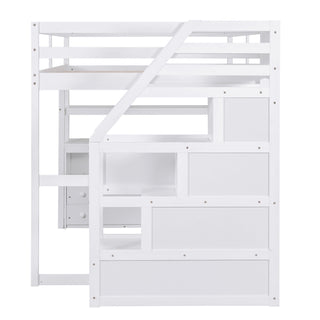 Loft Bed With Desk, Shelves, 2 Drawers, Storage Staircase