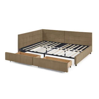 Storage Upholstered Tufted Bed Frame With Backrest And Armrests