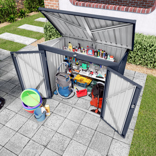 Outdoor Trash Can Storage Shed For 2 Bins Garbage - Gray
