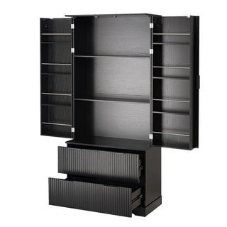 Fluted Kitchen Pantry Cabinet With 2 Large Drawers & 8 Door Spice Rack