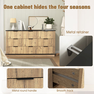 Modern 9 Drawer Cabinet With Metal Rounded Corners Multi Functional Storage - Black