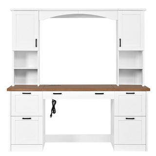 Farmhouse Computer Desk With Hutch