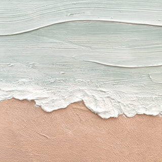 Framed Beach Wall Art, Textured Canvas Painting, Neutral Ocean Decor For Living Room - Beige / Blue
