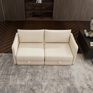 Modular Sectional Sofa With Storage, Convertible 2 Seater Sleeper Sofa - Beige