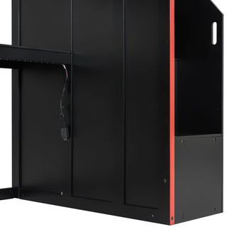 Gaming Loft Bed With Desk And Storage, LED Lights