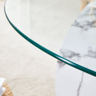 Contemporary Artistic Double Layer Coffee Table, Tempered Glass Top
