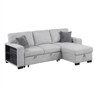 Buzz - Reversible Sleeper Sectional Sofa With Storage Chaise, Console Arm, USB Charging & Cup Holders - Gray