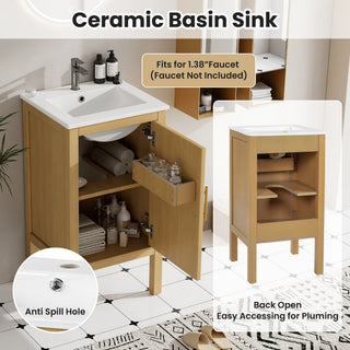 Bathroom Cabinet With Sink, Adjustable Shelf, Soft Closing Hinges - Natural Wood