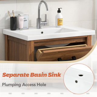24'' Bathroom Vanity With Basin Sink, 3 Drawer Storage Cabinet - Natural Wood