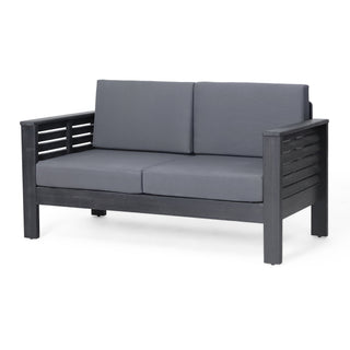 Acacia Wood Loveseat And Coffee Table Set With Cushions
