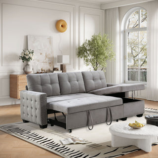 Reversible Sectional Storage Sleeper Sofa Bed, L-Shape 2 Seat Sectional Chaise With Storage, Skin-Feeling Fabric