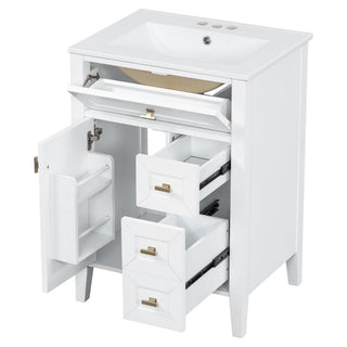 Bathroom Vanity With Sink, 3 Drawers & Cabinet With 2 Tier Door Storage Rack, Soft Close Doors & Drawers