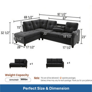 L - Shaped Sectional Sofa With Movable Left Chaise