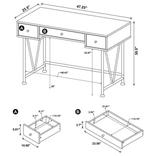 Vellun - 3 Drawer Writing Desk - Mango Color