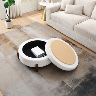 Round Storage Ottoman, Footrest Stool For Living Room