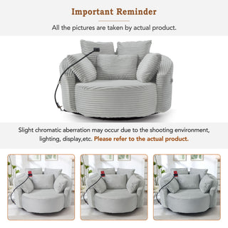 Swivel Accent Barrel Chair With Adjustable Phone Holder, 5 Pillows For Living Room