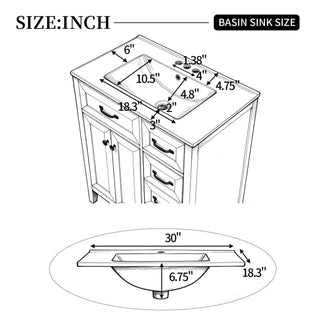 Bathroom Vanity With Sink, Freestanding Design, Soft Close Doors & Drawers - White