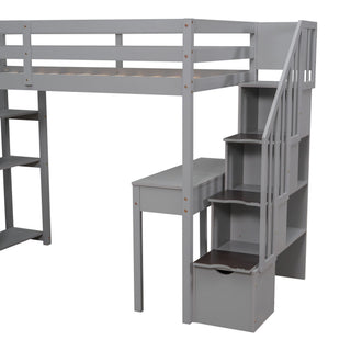 Loft Bed With Storage Drawers, Desk And Stairs With Shelves