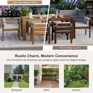 Rustic Patio Dining Set For 6 With Removable Cushions