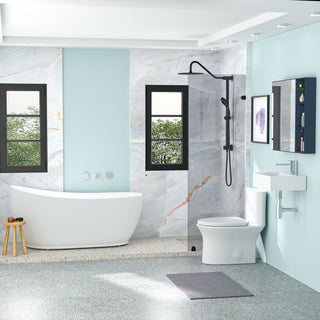 Modern Ceramic Rectangular Wall Mounted Bathroom Sink With Faucet Hole & Overflow