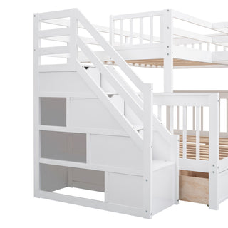 L Shaped Bunk Bed With 3 Drawers, Portable Desk And Wardrobe