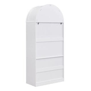 Arched Top Storage Cabinet With Fixed 2 Tier Shelves, 2 Large Drawers
