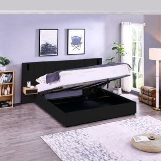Upholstered Hydraulic Platform Bed With Storage Shelves, Reading Lamps, USB Port