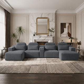 U-Shaped Sectional Sofa With Chaise Lounge And Cup Holders