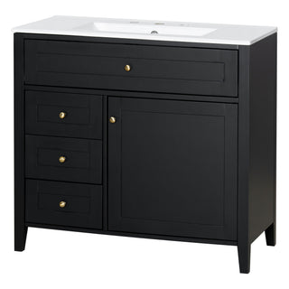 Bathroom Vanity With Sink, 3 Drawers & Cabinet With Adjustable Shelves