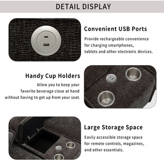Sectional Sofa Upholstered Sofa With Two Removable Ottoman, Two USB Ports, Two Cup Holders And Large Storage Box For Living Room