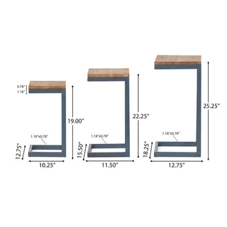 Kacha - Modern Industrial Firwood Nesting Tables (Set of 3) With Iron Frame - Antique Brown / Black