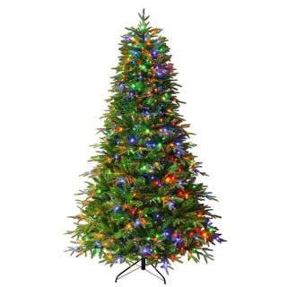7.5Ft Premium Life Like Full Flocked Christmas Tree With Stand, Fire Resistant Tips, Warm & Colorful LED Lights - Green