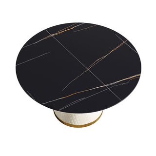 53.15" Modern Artificial Stone Round Carbon Steel Base Dining Table, Can Accommodate 6 People - Black / White