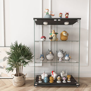 Modern Display Cabinet With LED Lights, Transparent Tempered Glass 2 Door Storage Case With 3 Shelves