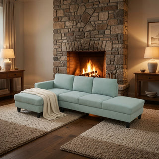 L - Shaped Sectional Sofa With Left Chaise & Ottoman - Pale Green